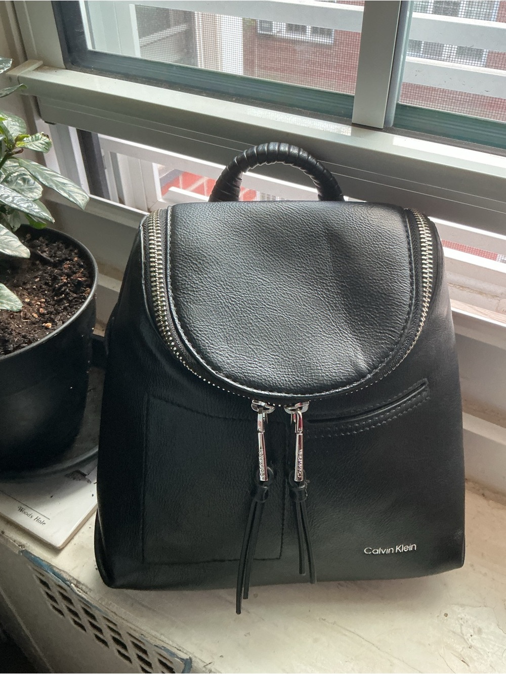 Calvin Klein Pebbled Faux Leather Bubble Flap Mini Backpack